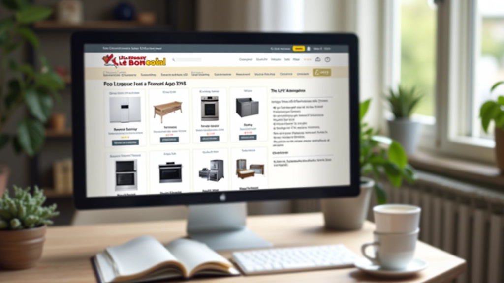 Écran d'ordinateur montrant l'interface de Le Bon Coin avec plusieurs annonces d'électroménagers