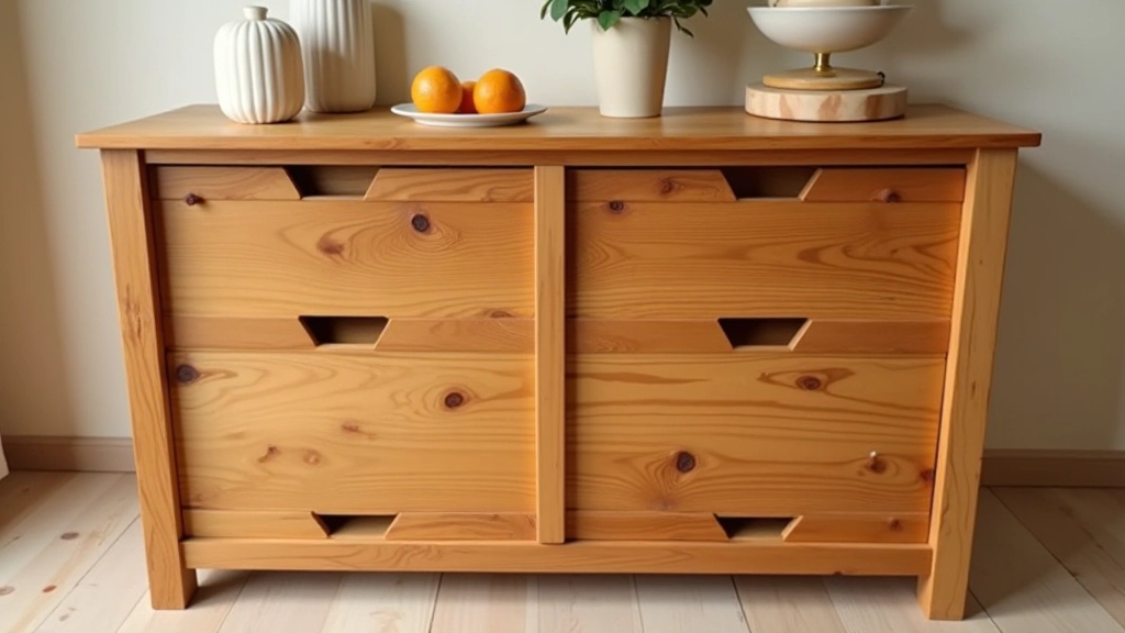 Gros plan sur les détails d'un meuble d'occasion montrant l'état du bois, les finitions et les défauts à vérifier