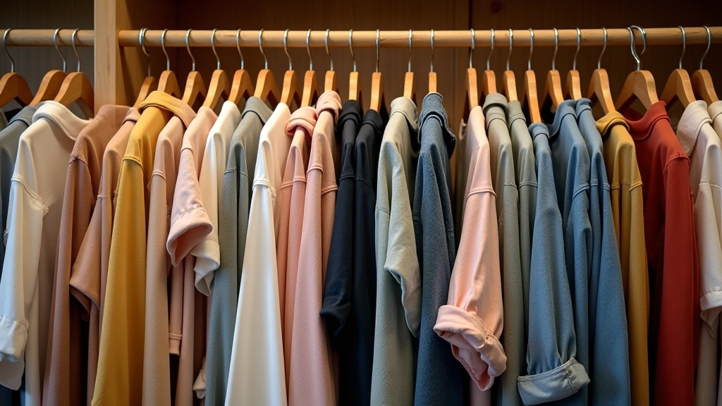 Sélection de vêtements d'occasion sur cintre, qualité visible, magasin vintage bien organisé