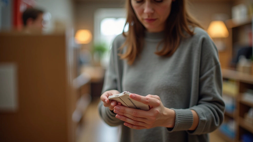 Personne examinant attentivement un objet d'occasion en détail avant l'achat